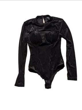 Bebe Shadow Stripe Velour Cutout Knit Bodysuit In Black Size XS